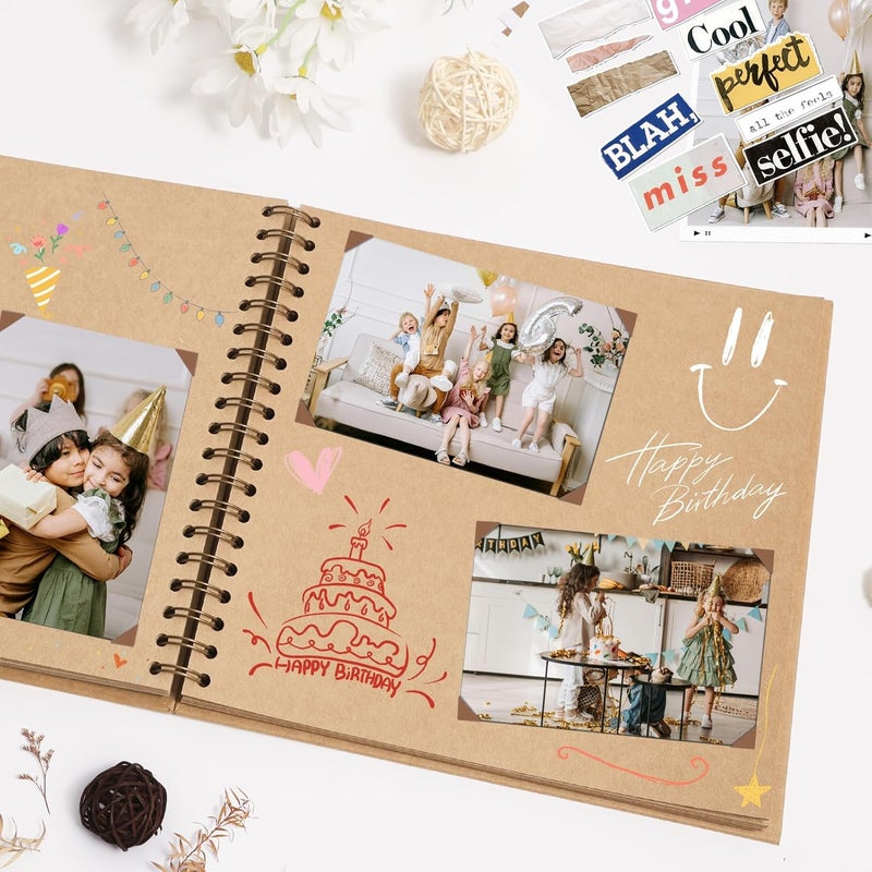 Bonyomor Scrapbook Album 8x8 Inches Photo Album Hardcover Kraft with Window Scrap Book Blank Memory Book for Baby Wedding Guest Book Couples Graduation Travel DIY Anniversary, 40 Pages Brown - Image 2